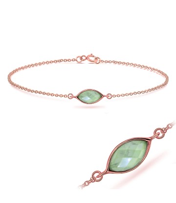 Rose Gold Plated Prehnite Silver Bracelet BRS-388-RO-GP